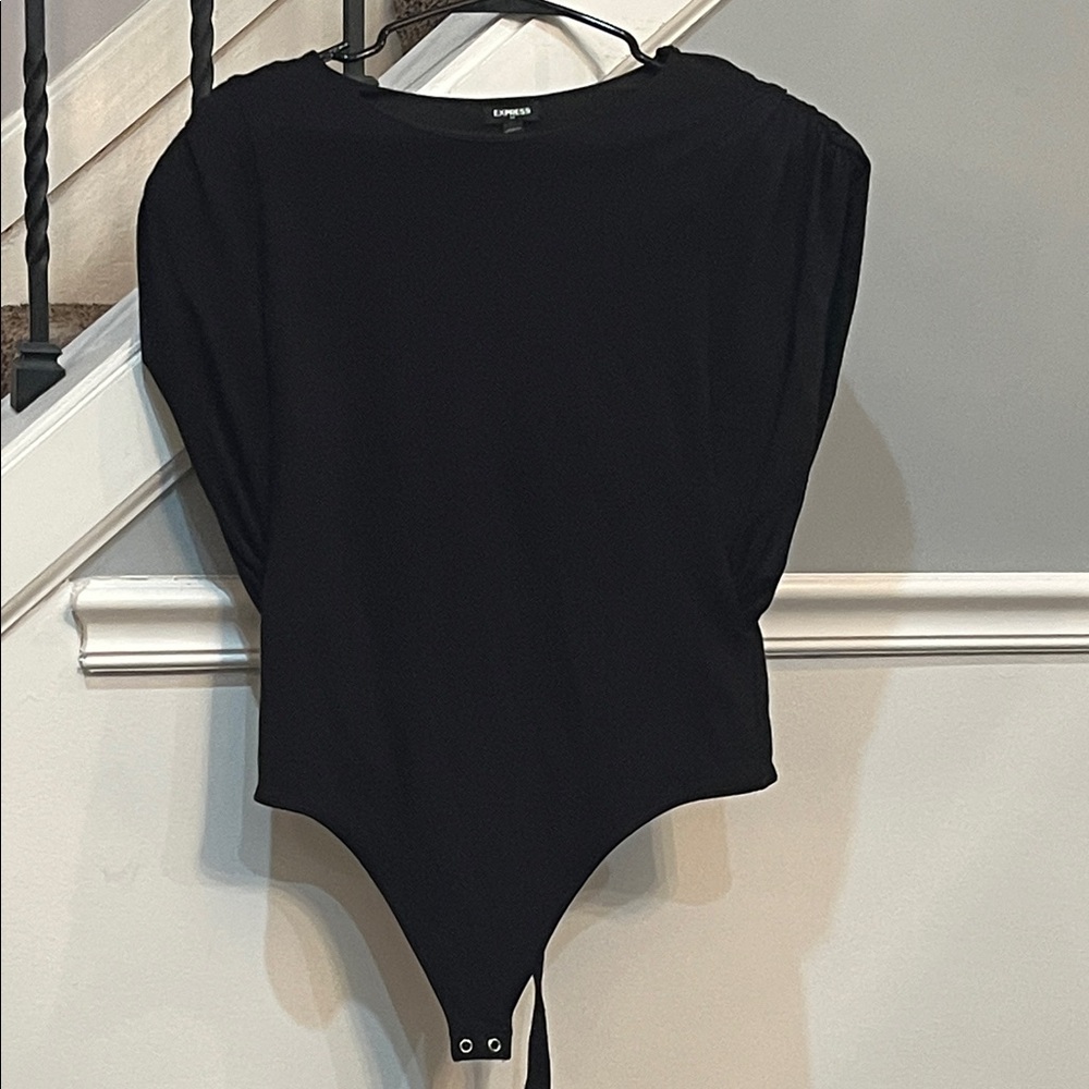 Express Black Padded-Shoulder Bodysuit with Snap Hem - Never Worn
